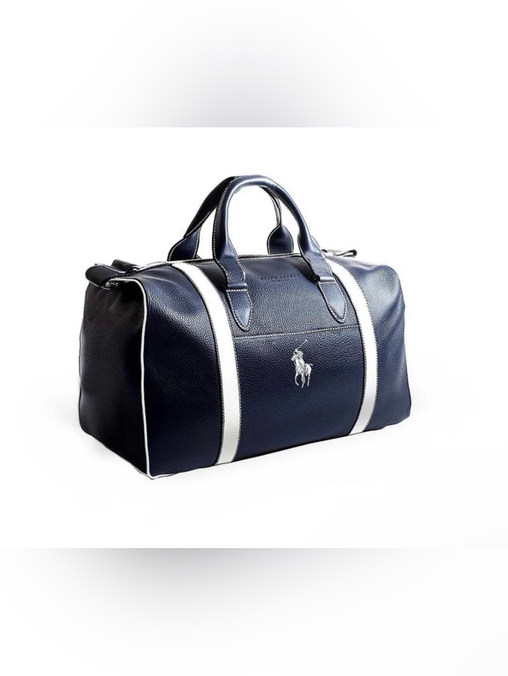 Polo by Ralph Lauren Navy Leather Duffel with White Stripes